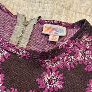 LuLaRoe Amelia Dress Gray Purple Pansy Roses XS